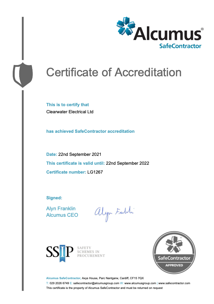 Alcumus Safe Contractor Certificate of Accreditation 21-22